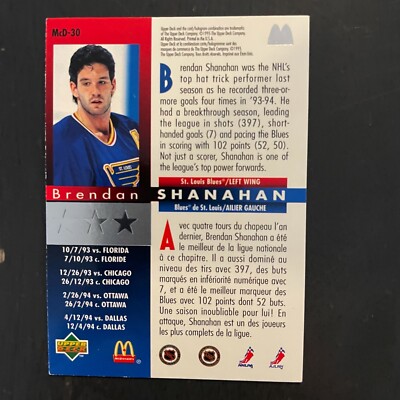 1995 Upper Deck McDonalds #McD-30 Brendan Shanahan Hat Tricks