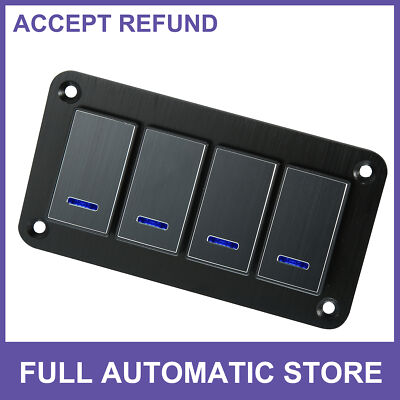 4 Gang Rocker Switch Panel 3 Pin on OFF Pre-Wired Toggle Switch Control Aluminum