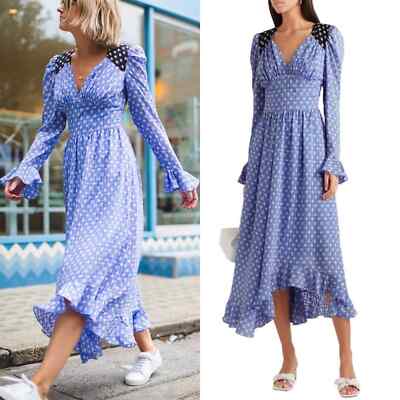 STINE GOYA Freesia blue star ruffle long sleeve midi dress | eBay