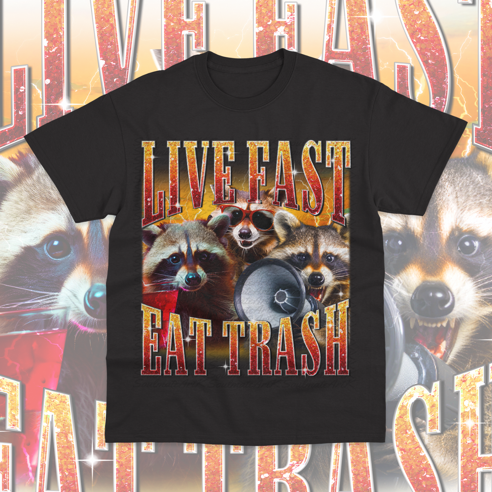 Live Fast Eat Trash T-Shirt Funny Raccoon Garbage Graphic Sweater - Main Image