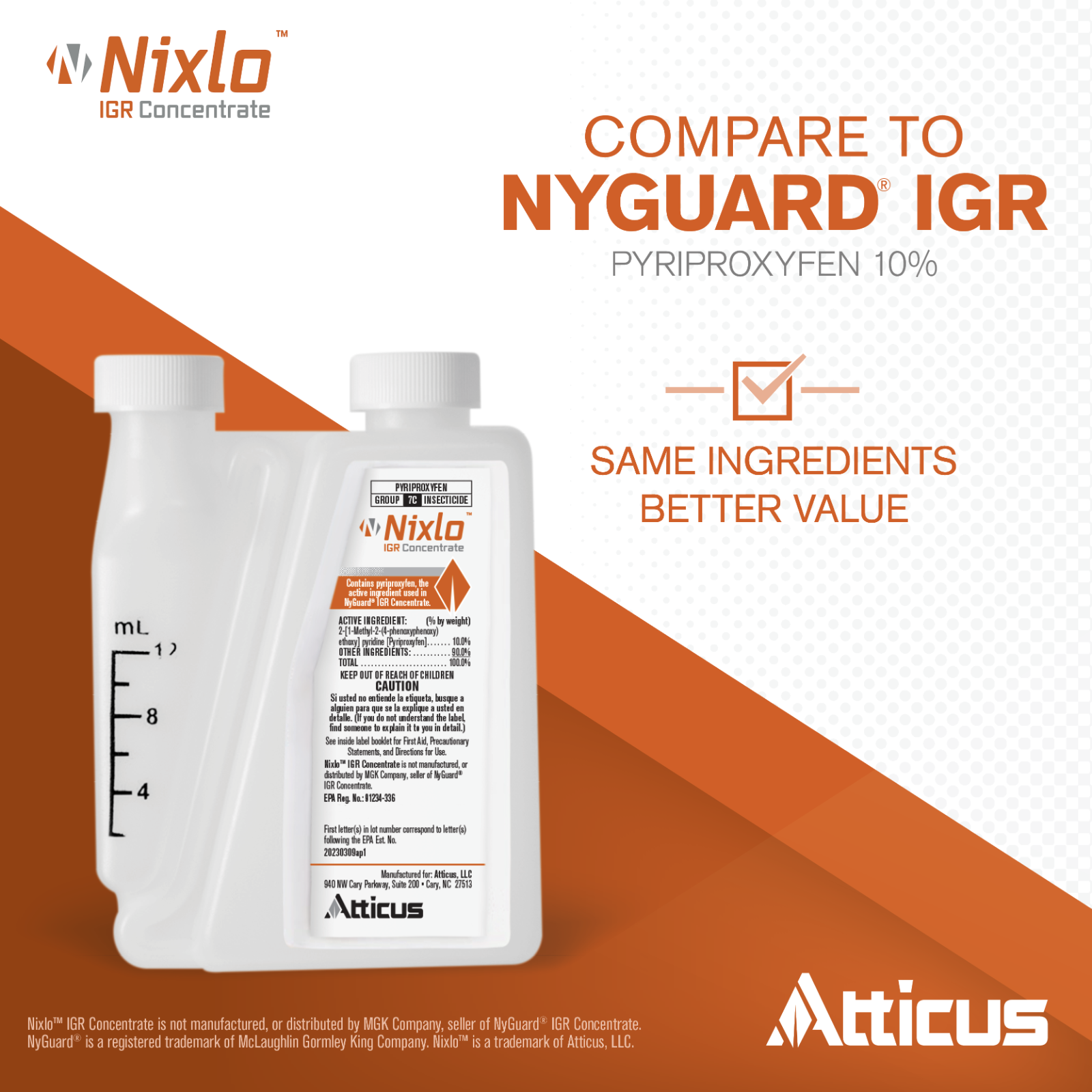 Nixlo IGR Concentrate (140 ML) by Atticus - Compare to NyGuard - Pyriproxyfen 10