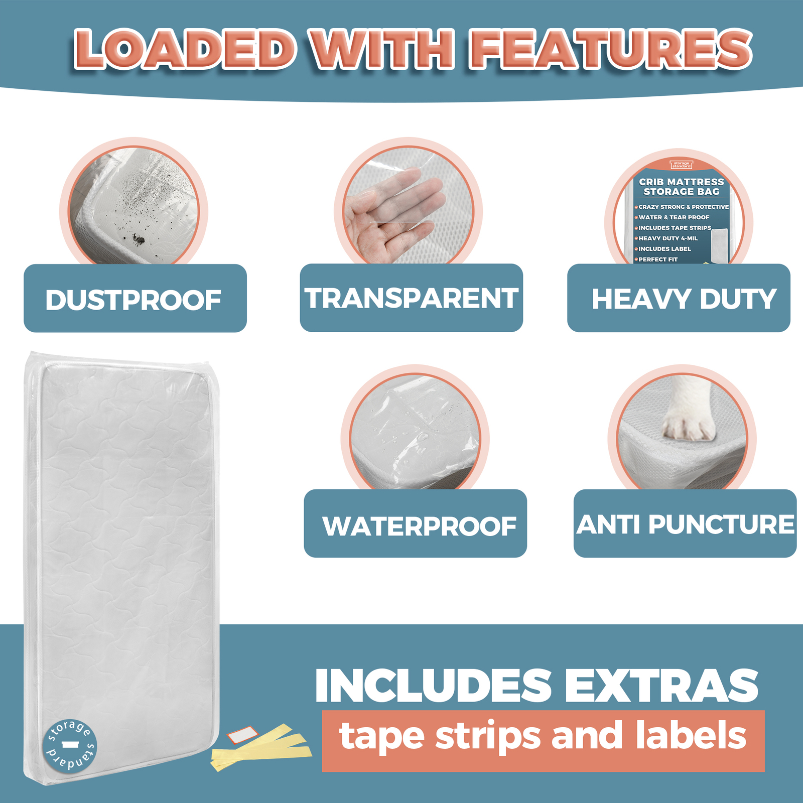 Storage Standard Crib Mattress Storage Bag - Waterproof & Reusable Mattress Bags - Picture 3 of 9