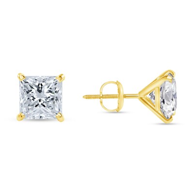 Pre-owned Shine Brite With A Diamond 2.50 Ct Princess Cut Earrings Studs Real 14k Yellow Gold Screw Back Martini