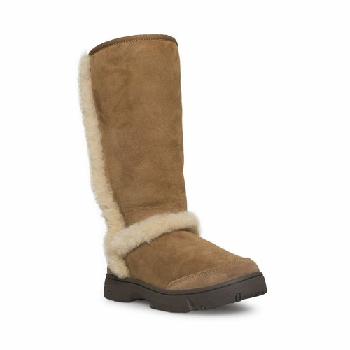 Pre-owned Ugg Sunburst Tall Chestnut Suede Shearling Women`s Boots Size Us 10/uk 8.5 In Brown