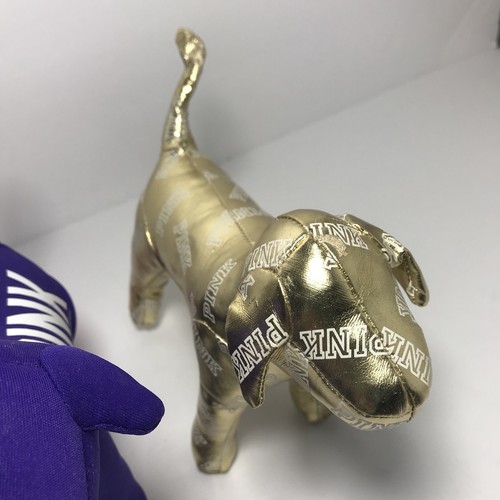 Victorias Secret PINK Lot of 2 Dogs - 2014 Limited Edition Gold & 1986 Purple