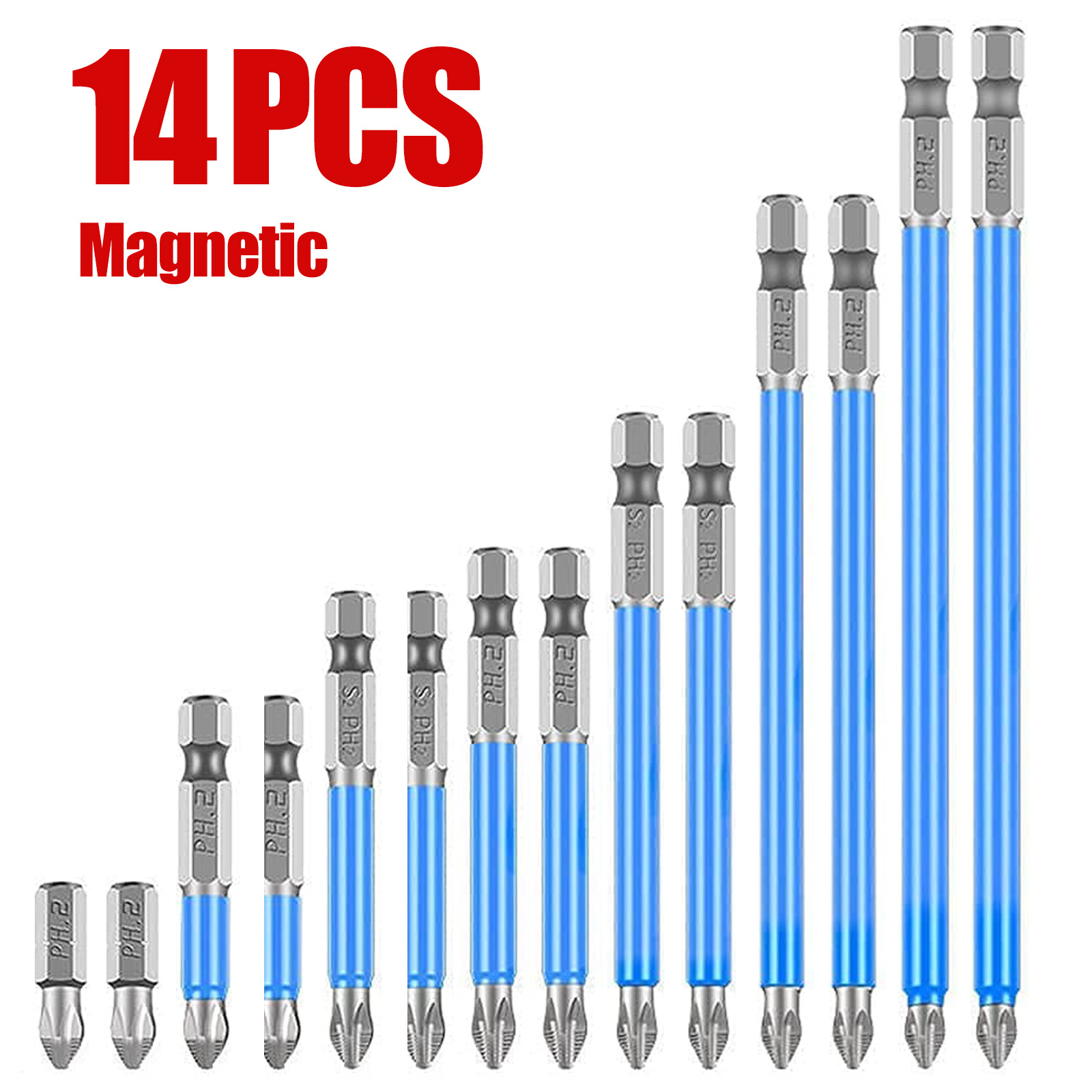 7/14X Magnetic screwdriver bit Bits set PH2 Anti-slip Hex Shank Screw Cross Head