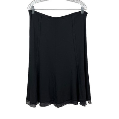 Tahari Slinky Flare Skirt Stretch Chiffon Trim Hem Side Zip Black Women Size M
