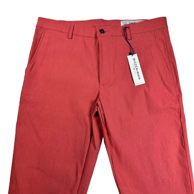 Mizzen + Main Chino Tech Performance Pants Red/Salmon - 34 Unhemmed New