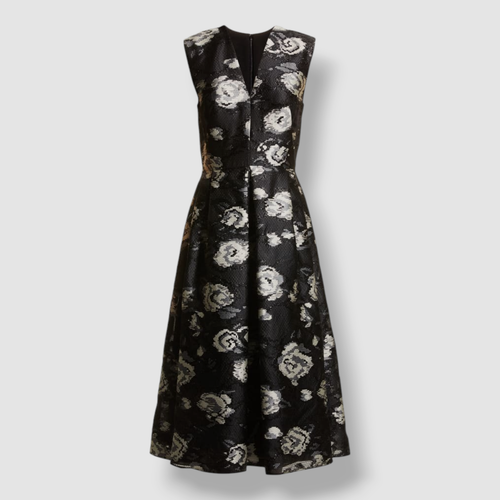 Pre-owned Pink Rose $1990 Lela Rose Women's Black Rose Fil Coupé A-line Midi Dress Size 8