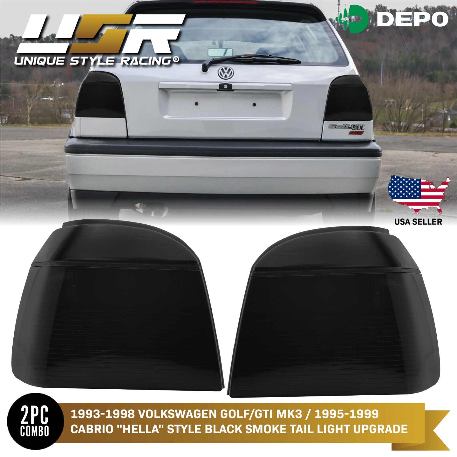 VW フォルクスワーゲンゴルフ3 HELLAブラックテールランプ 左右セット