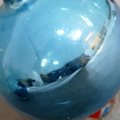 Christmas Ornament Glass POLAND Ball Vintage Long Neck Blue 2.5