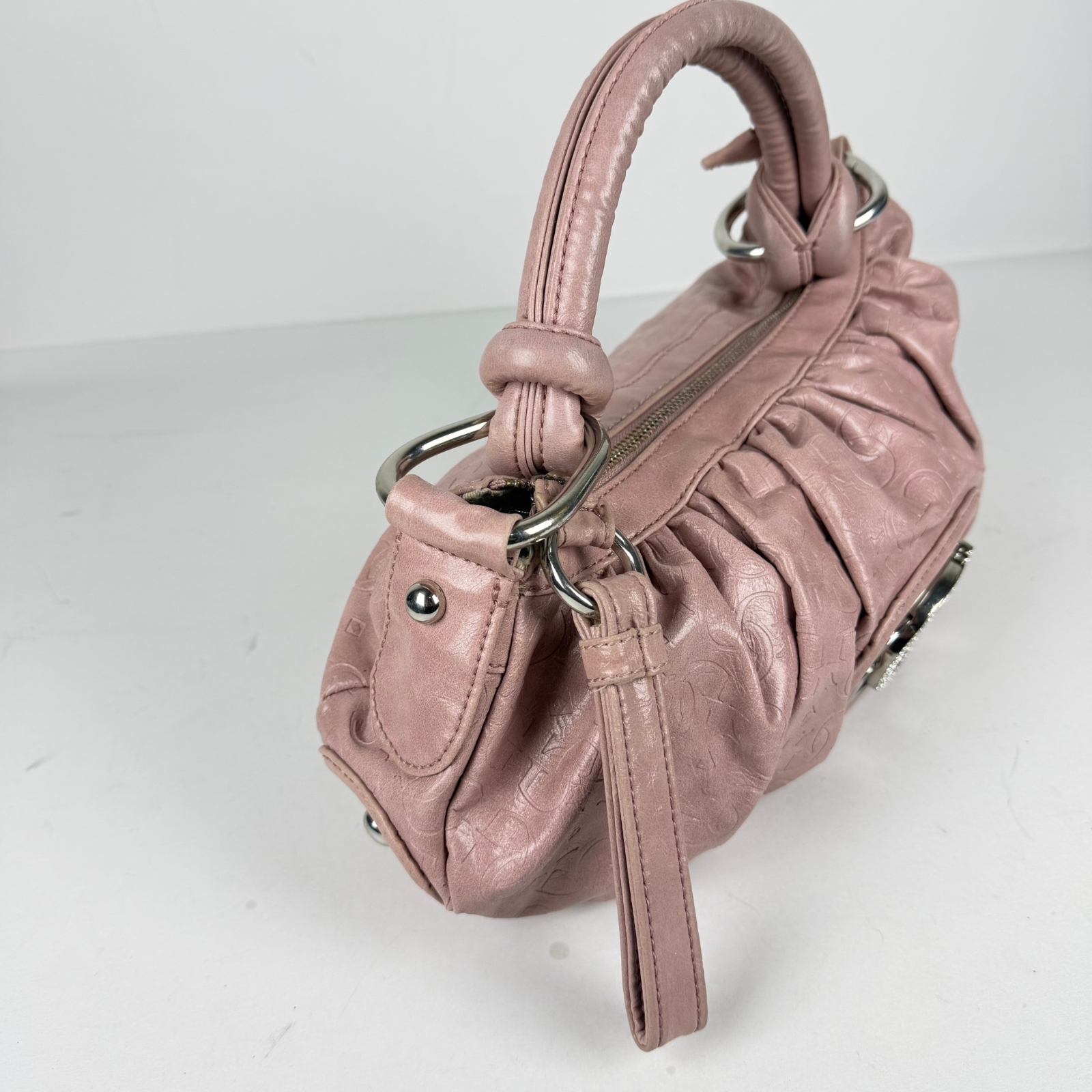 Guess Y2K Blush Pink Monogram Hobo Shoulder Bag Rhinestone Logo