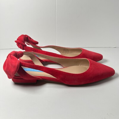 DRAPER JAMES Flat Womens 6.5 Red Suede Harriet Bow Slingback Shoe Slip On Point