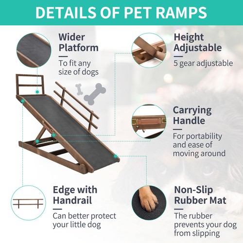 NAIZEA 63" L Dog Ramp, Extra Large Adjustable Folding Pet Ramp With Side Rails