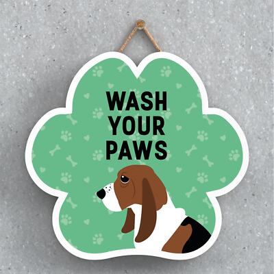 Basset Hound Dog Wash Your Paws Katie Pearson Artworks Pawprint Hanging Plaque