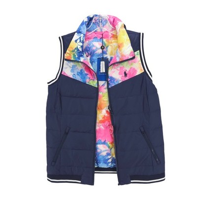 POLO GOLF RALPH LAUREN Reversible Down Fill Vest Insulated Navy Floral SMALL