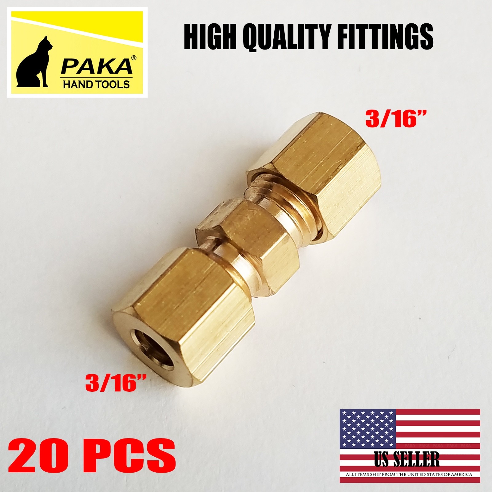 20 PC - 3/16” UNION COMPRESSION FITTINGS BRASS, WHOLESALE PRICE