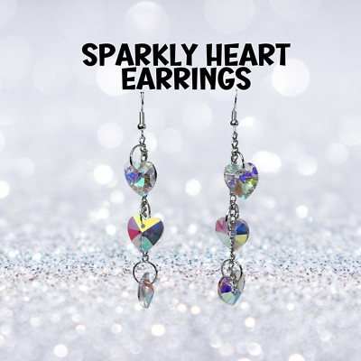 Sparkly Heart Earrings, Heart Dangle Earrings, Unique Earrings, Heart Lover Gift