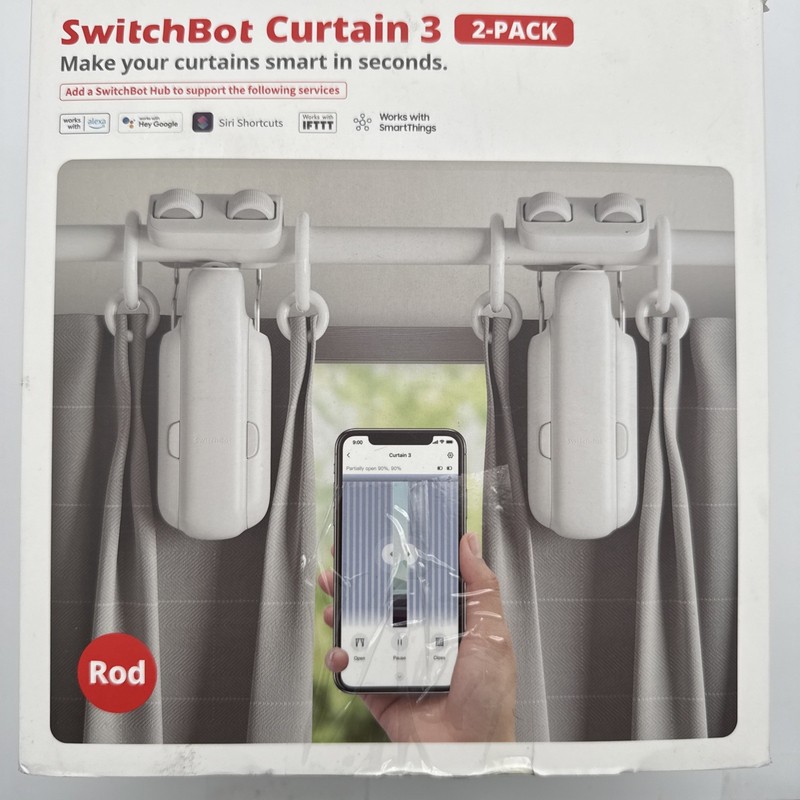 SwitchBot 2025 Automatic Curtain Opener 3 Rod, Bluetooth Remote Control