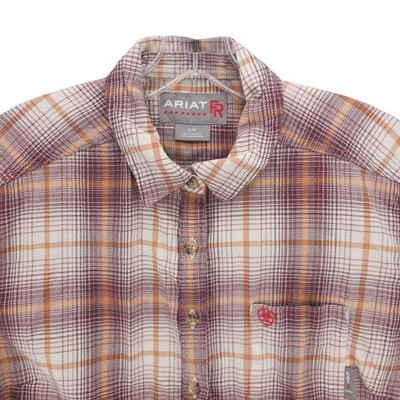 ARIAT FR Women's Plaid Long Sleeve Work Shirt Cotton Blend EUC Size LARGE