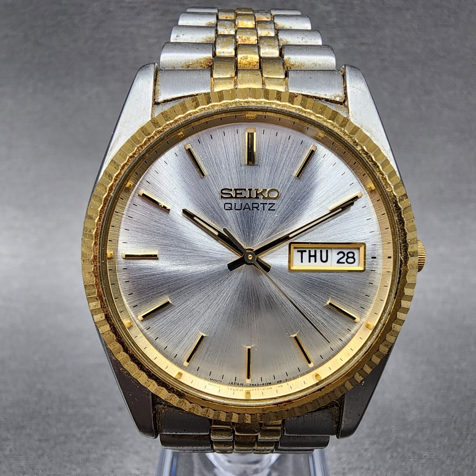 Seiko President Watch Men 36mm Silver Dial Two Tone Daydate