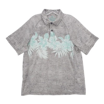 TOMMY BAHAMA Island Zone Polo Shirt Across The Fronds Fog Grey Lightweight LARGE