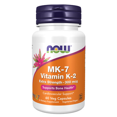 NOW FOODS MK-7 Витамин К-2 повышенной крепости, 300 мкг, 60 овощных капсул