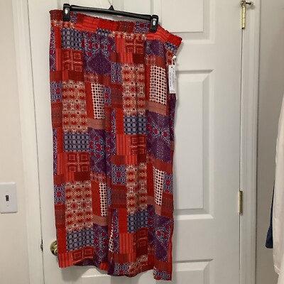 Rose & Olive Wide Leg Flowy Pants, Red Multi, Size 2X, NWT