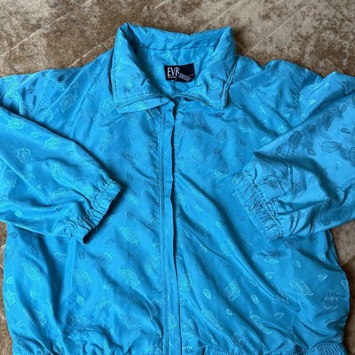 Vintage EVR Windbreaker Turquoise Blue Green Womens Size PL Petite Large