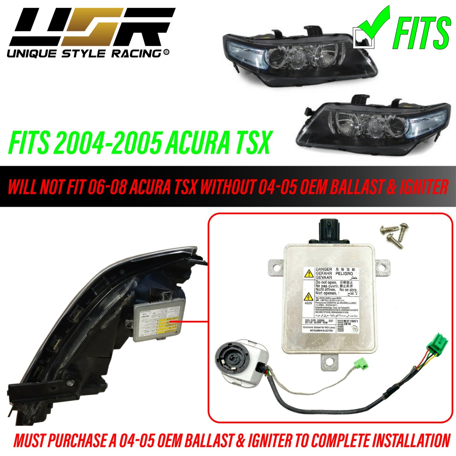 DEPO Euro R CL7 JDM Headlights Blue / Clear Lens Fit 2006-2008 Acura TSX