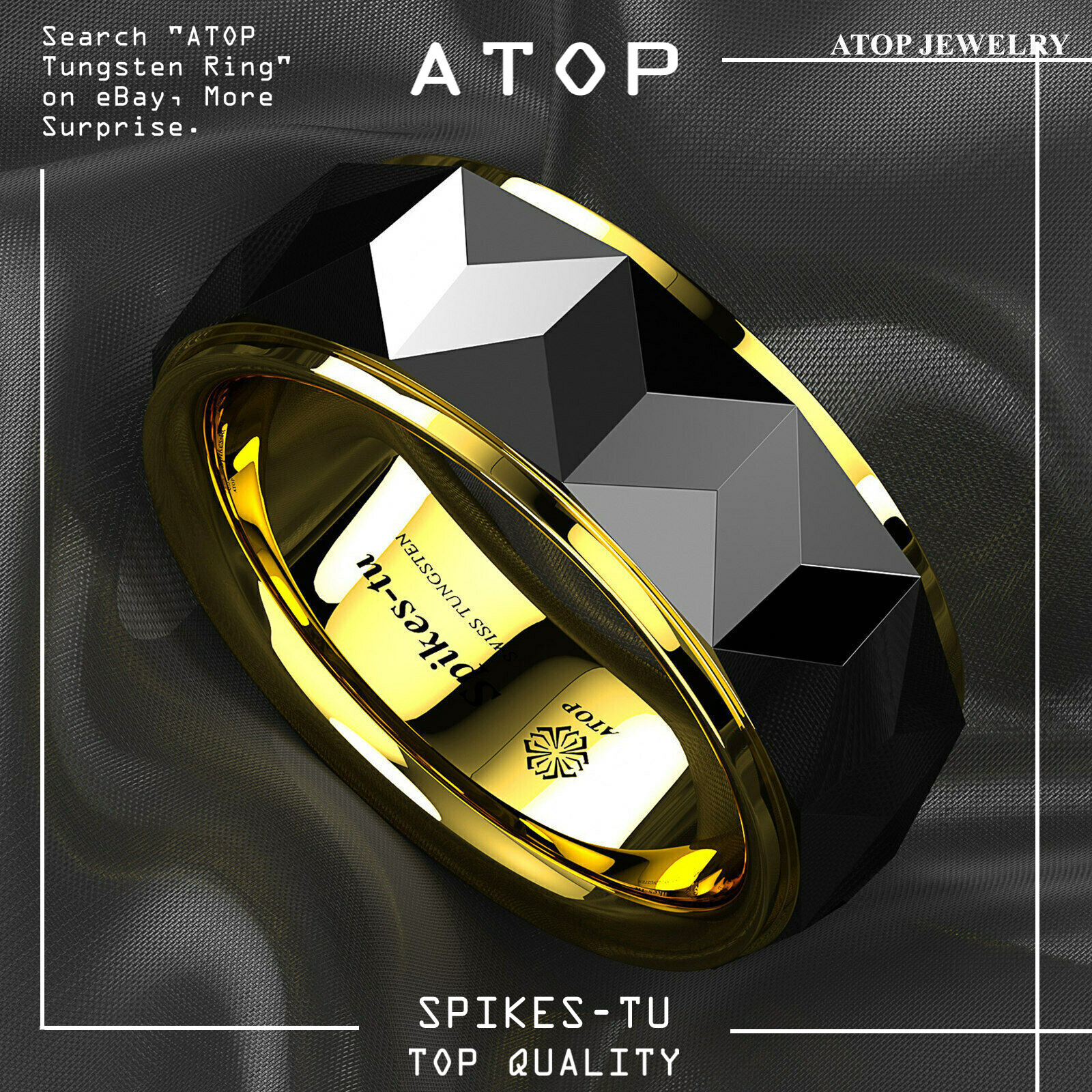 8mm Black Rhombus Tungsten Ring Plated Metal Wedding Band ATOP Men Jewelry