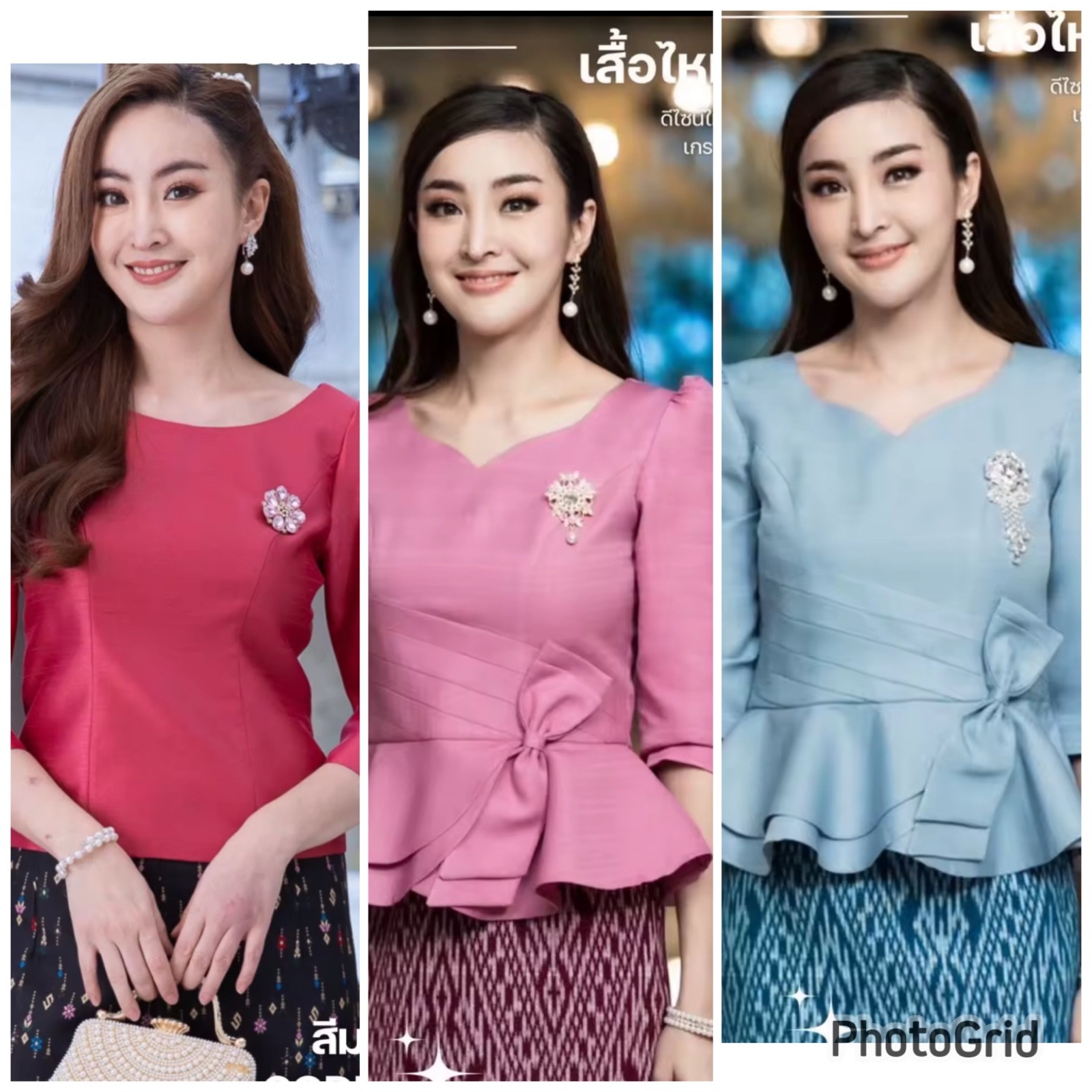 Thai silk lace Dress shirt blouse Fashion Beautiful Casual