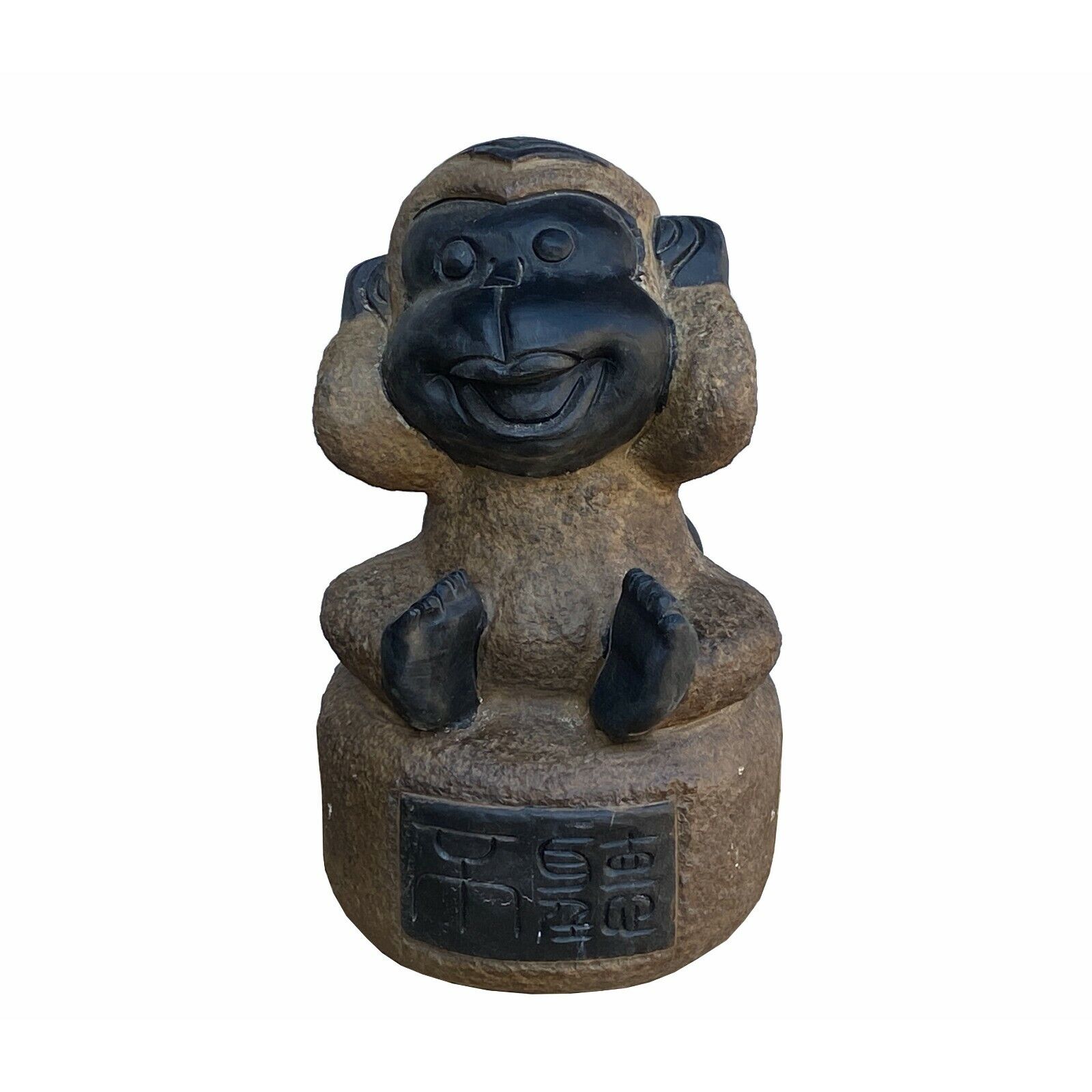 Black Gray Brown Two Colors Stone Monkey Ape Hear No Evil Figure cs7112S Black Gray Brown Two Colors Stone Monkey Ape Hear No Evil Figure cs7112S