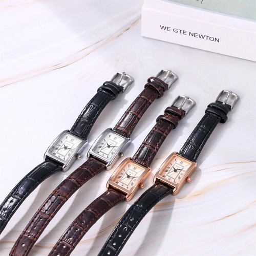 Women's Classic Rectangular Leather Strap Quartz Wrist Watch Roman Numerals Dial