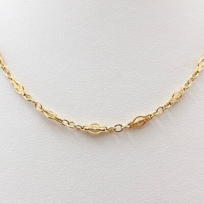 14k Gold Fancy XX Pattern Textured Link Pendant Chain Necklace 24in 8gr New