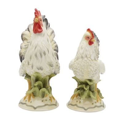 Fitz and Floyd Fitz & Floyd Lantana Rooster & Hen Figurine, Set of 2, Multico...