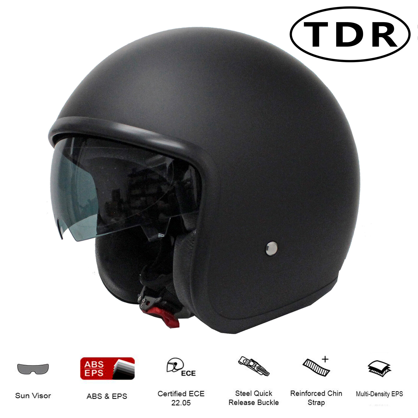 MOTORCYCLE HELMET MATT BLACK OPEN FACE AUSTRALIAN ECE 22.05 APPROVED