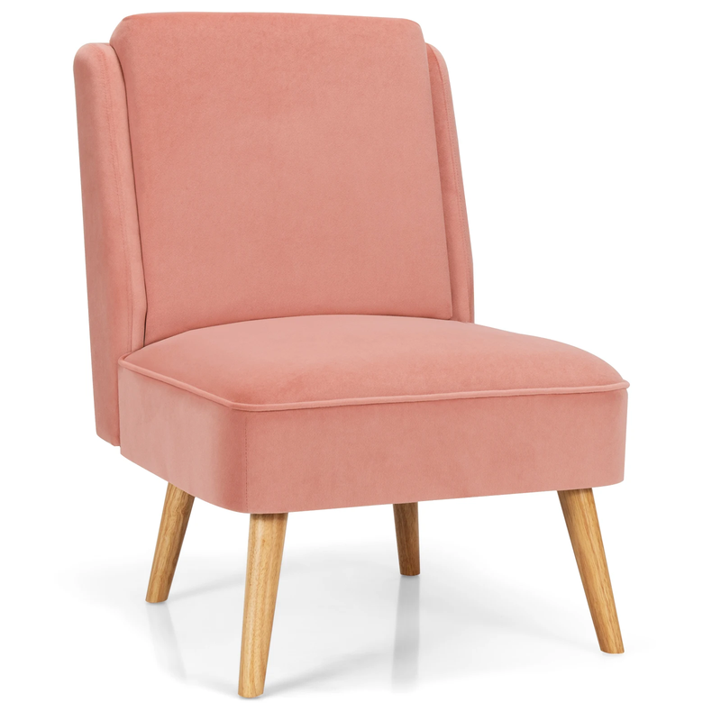Velvet Living Room Chair W/ Rubber Wood Legs Pink