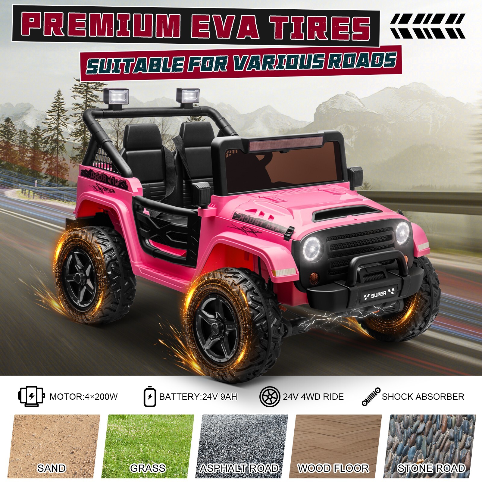 ZEOPHOL Kids Electric Ride On Truck 24V 9AH Battery Power Car 4WD/2WD Off-Road