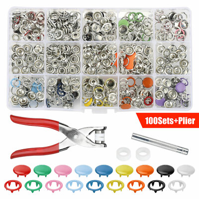 Metal Sewing Button Hollow Prong Ring Press Studs Snap Fasteners Plier Tool Kit