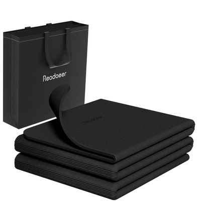 Readaeer Foldable Yoga Mat for Travel Folding Yoga Mat 6mm Thick with Carryin...