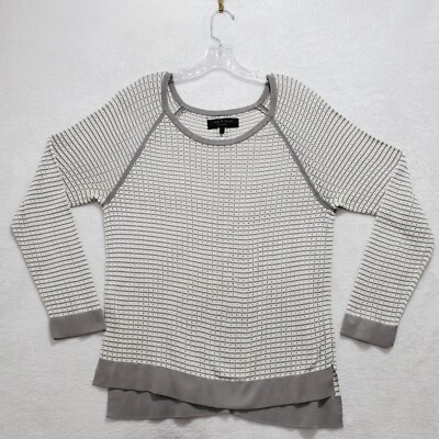 Rag & Bone New York Sweater Women's L Gray Striped Round Neck Long Sleeve STAIN