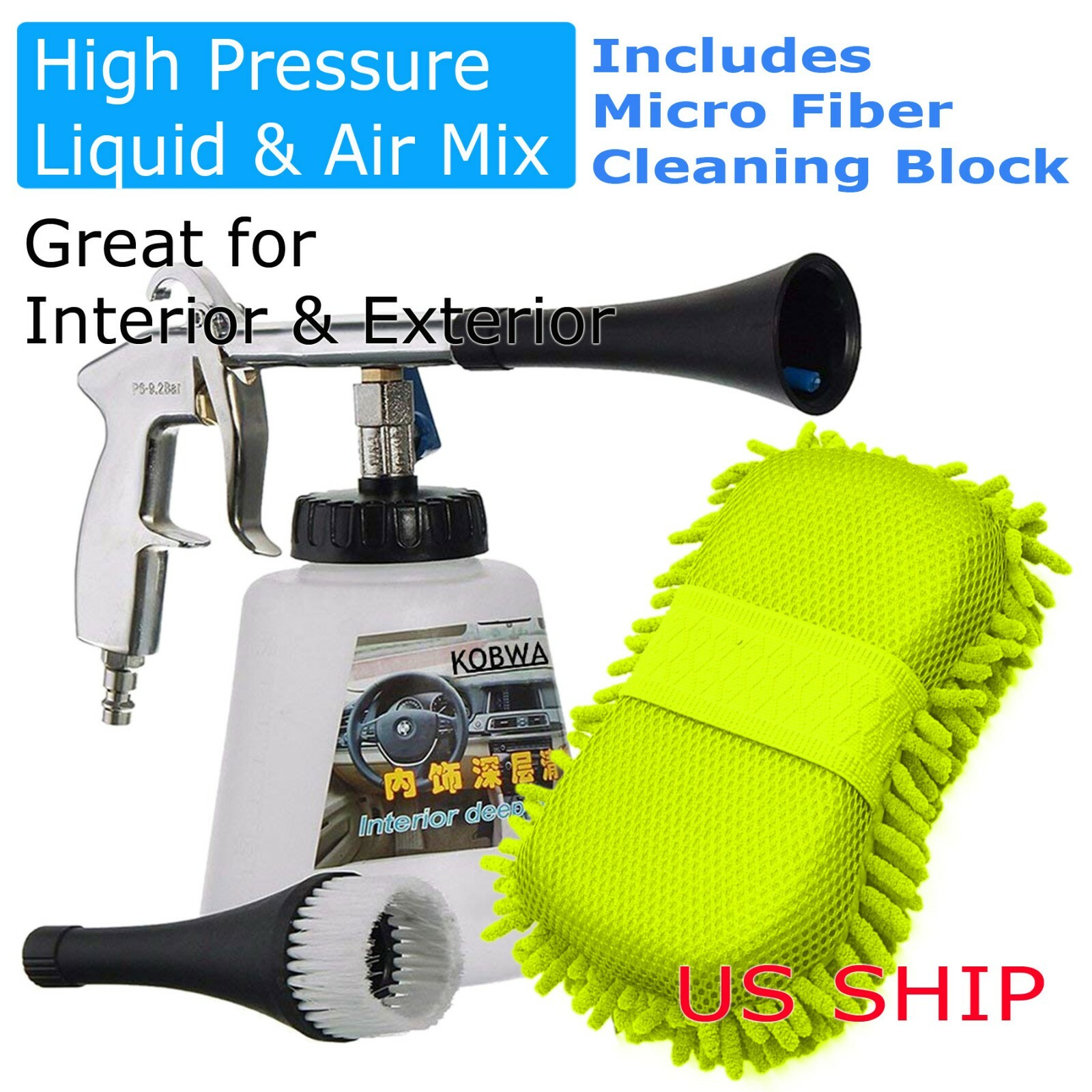 High Pressure Auto Car Air Pulse Cleaning Gun Brush Washer Foam Care