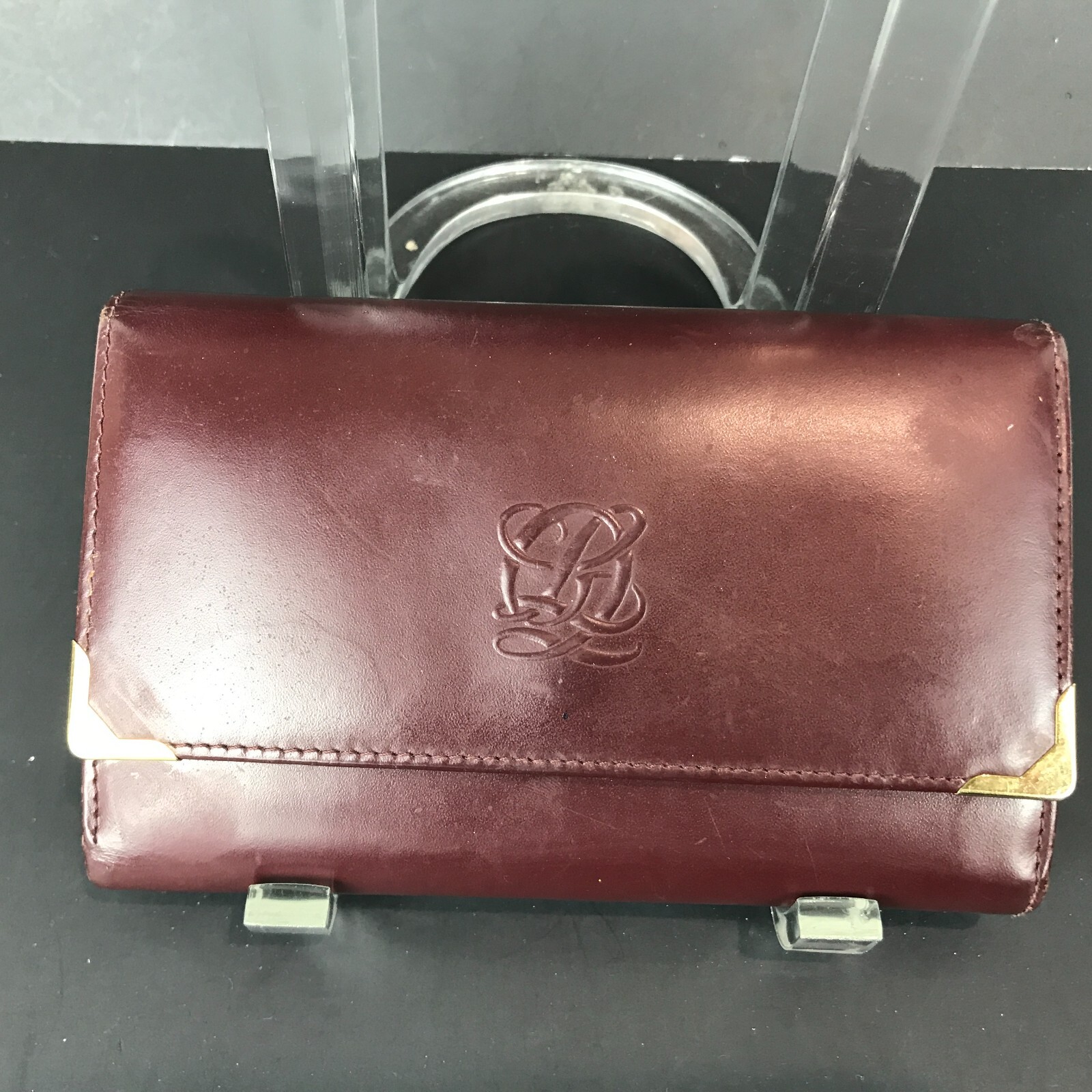 Louis Quatorze Burgundy Leather Credit Card Tri fold Long
