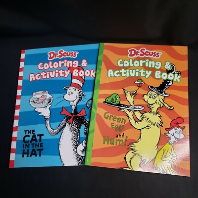 Dr. Suess Coloring and Activity Books Lot Of 2 Green Eggs & Ham Cat In The Hat 