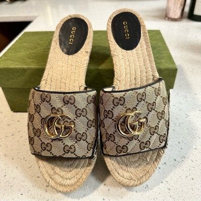 Authentic Gucci Marmot Pilar Original GG Canvas Espadrilles Slide Sandals 41