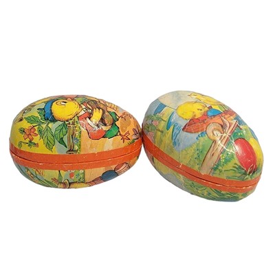 Lot of 2 Vintage GERMAN PAPER EASTER EGGS 3.5'' Erzgebirge Mache Germany Antique