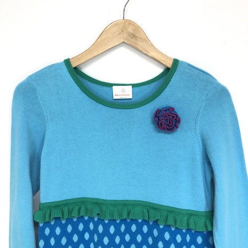 Hanna Andersson Sweater Dress Purple Blue Polka Dot Tiered Striped Size 150 (12)