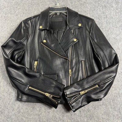 BLANKNYC Womens Black Vegan Leather Moto Jacket Gold Hardware Cropped Biker M