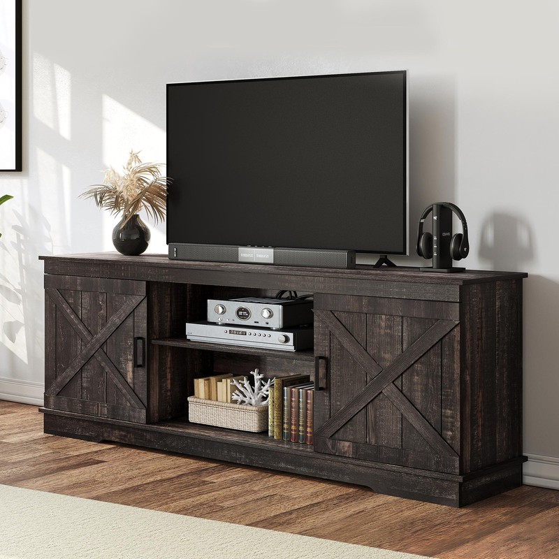 Farmhouse Tv Media Console Table W/ Storage Shelf For Living